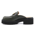 FLAT BUCKLE MULE GREEN Women's Shoes Loafers All Black    