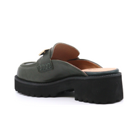 FLAT BUCKLE MULE GREEN Women's Shoes Loafers All Black    