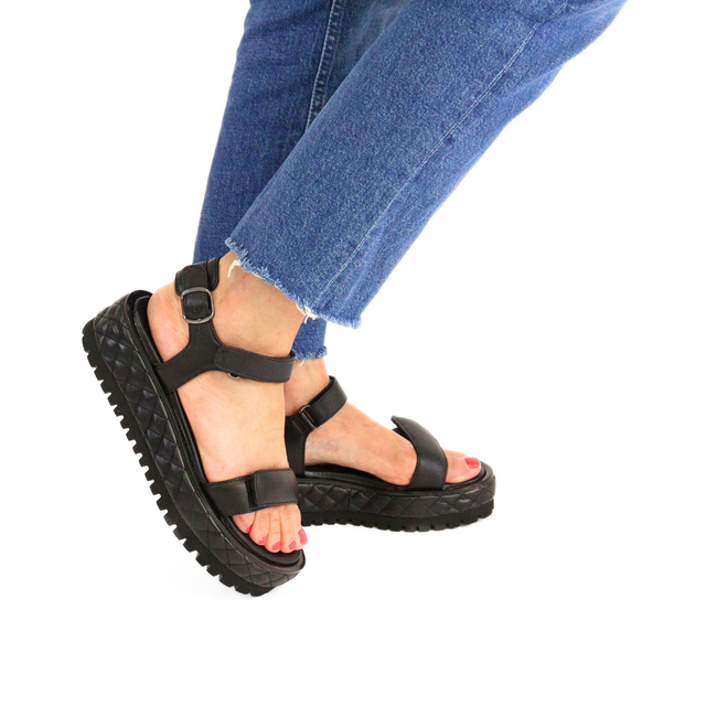 Quilted Vel Black Women's Sandals Platforms All Black    