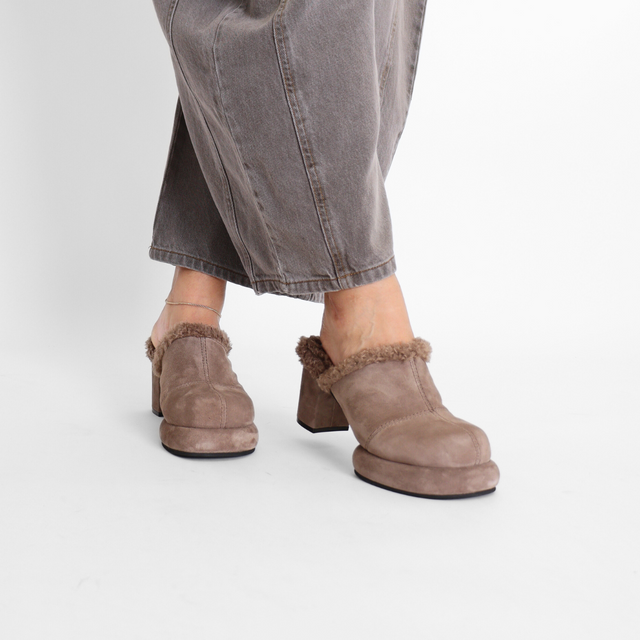 Mod Winter Mule Taupe Women's Shoes Platforms All Black