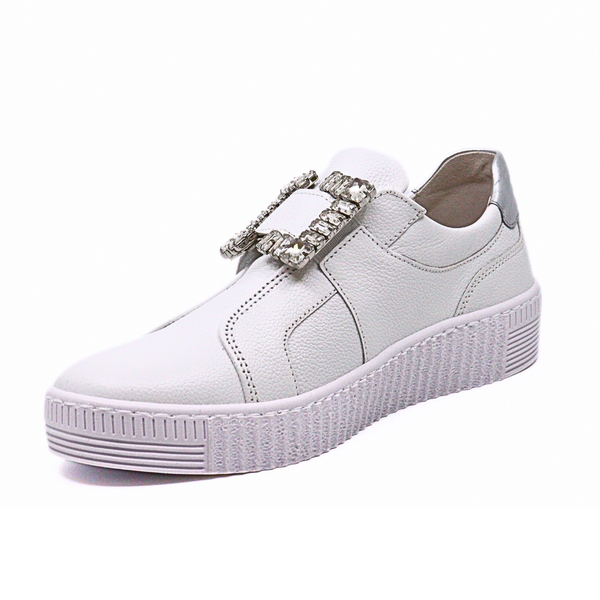 Brilliant Sneaker White Pebbled Leather Women's Sneakers Gabor    