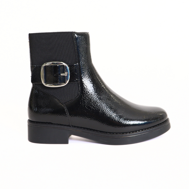 Perle Black Crinkle Patent Women's Boots Valdini