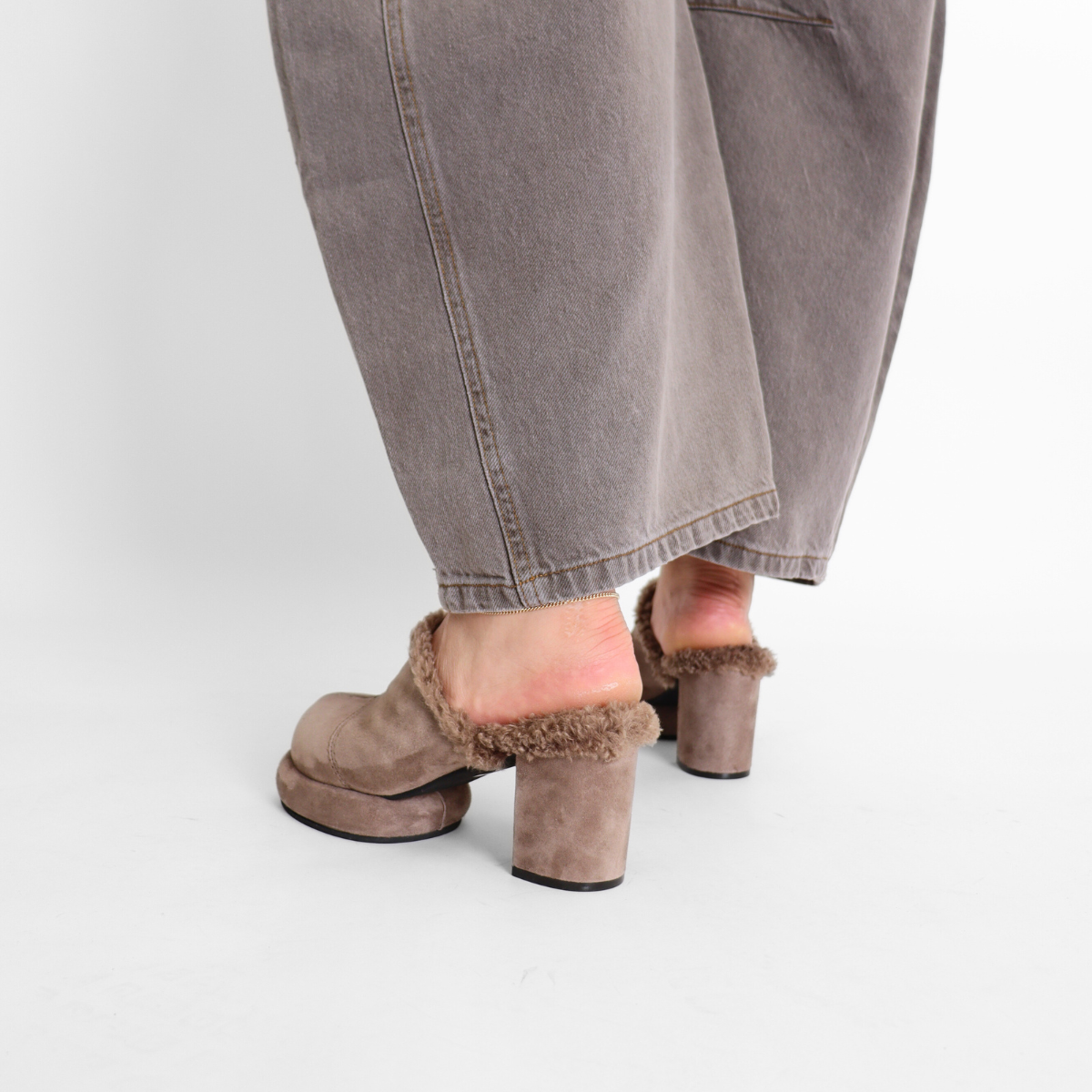 Mod Winter Mule Taupe Women's Shoes Platforms All Black