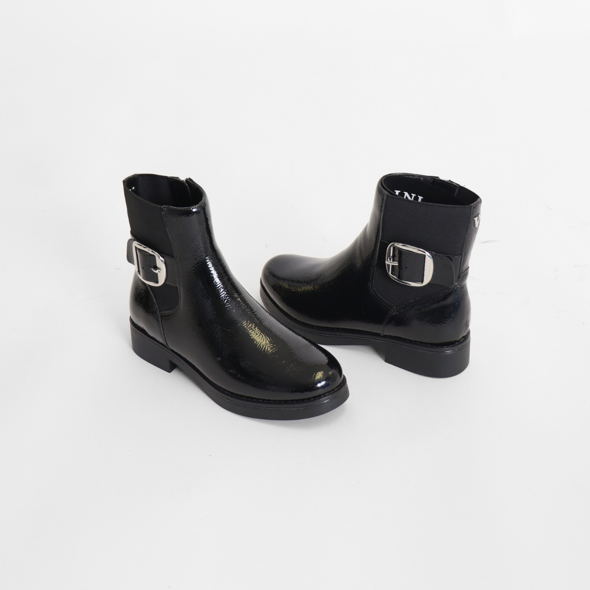 Perle Black Crinkle Patent Women's Boots Valdini