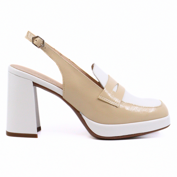 Women's block heel Loafer Slingback Natural/Combo by WONDERS