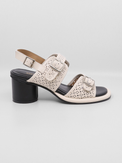 Triple Buckle Lady White Women's Sandals Heels All Black