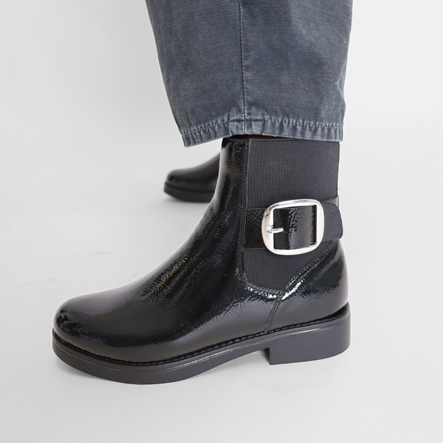 Perle Black Crinkle Patent Women's Boots Valdini