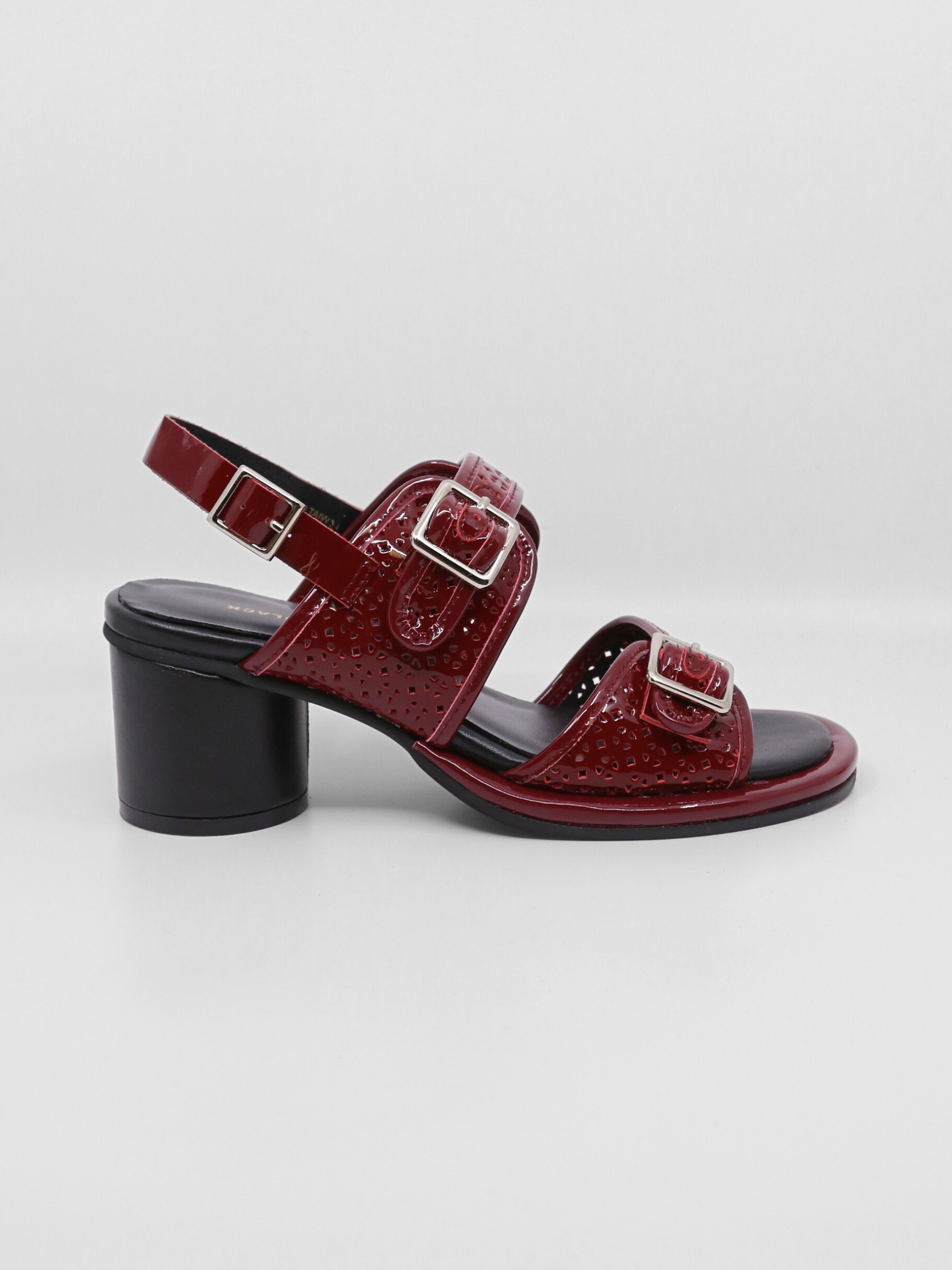 Triple Buckle Lady Red Women's Sandals Heels All Black