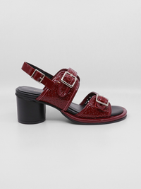 Triple Buckle Lady Red Women's Sandals Heels All Black