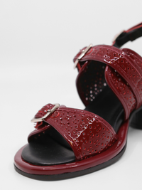 Triple Buckle Lady Red Women's Sandals Heels All Black