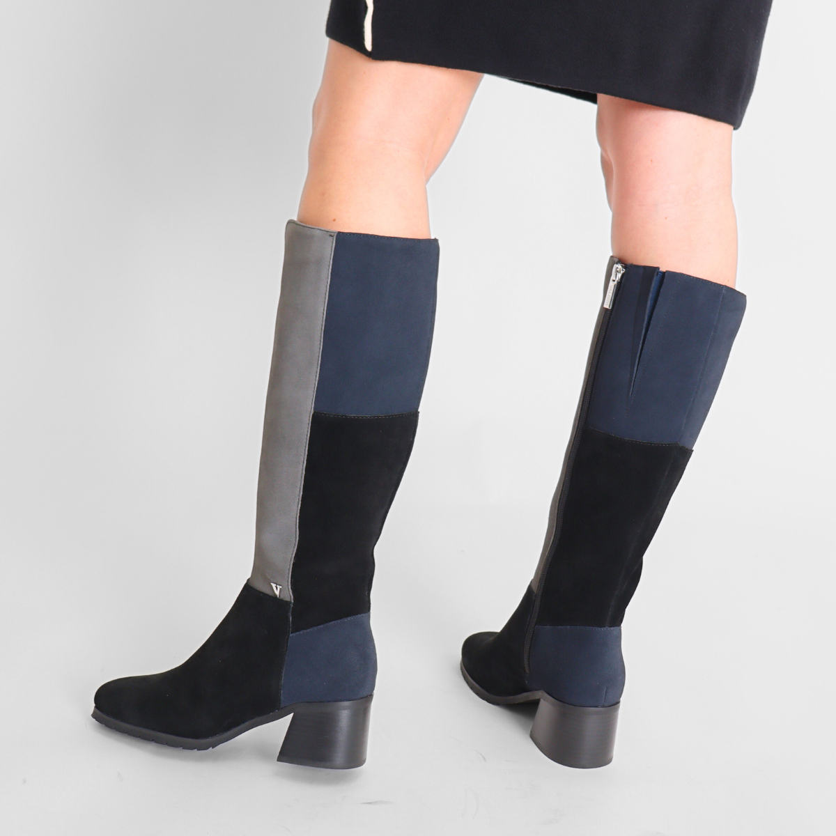 Bailey Black/Navy/Taupe Women's Boots Heels Valdini