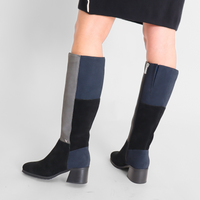 Bailey Black/Navy/Taupe Women's Boots Heels Valdini