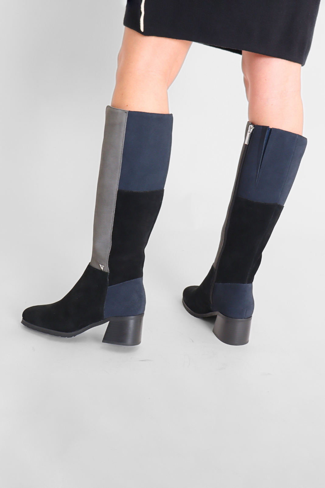 Bailey Black/Navy/Taupe Women's Boots Heels Valdini