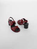 Triple Buckle Lady Red Women's Sandals Heels All Black