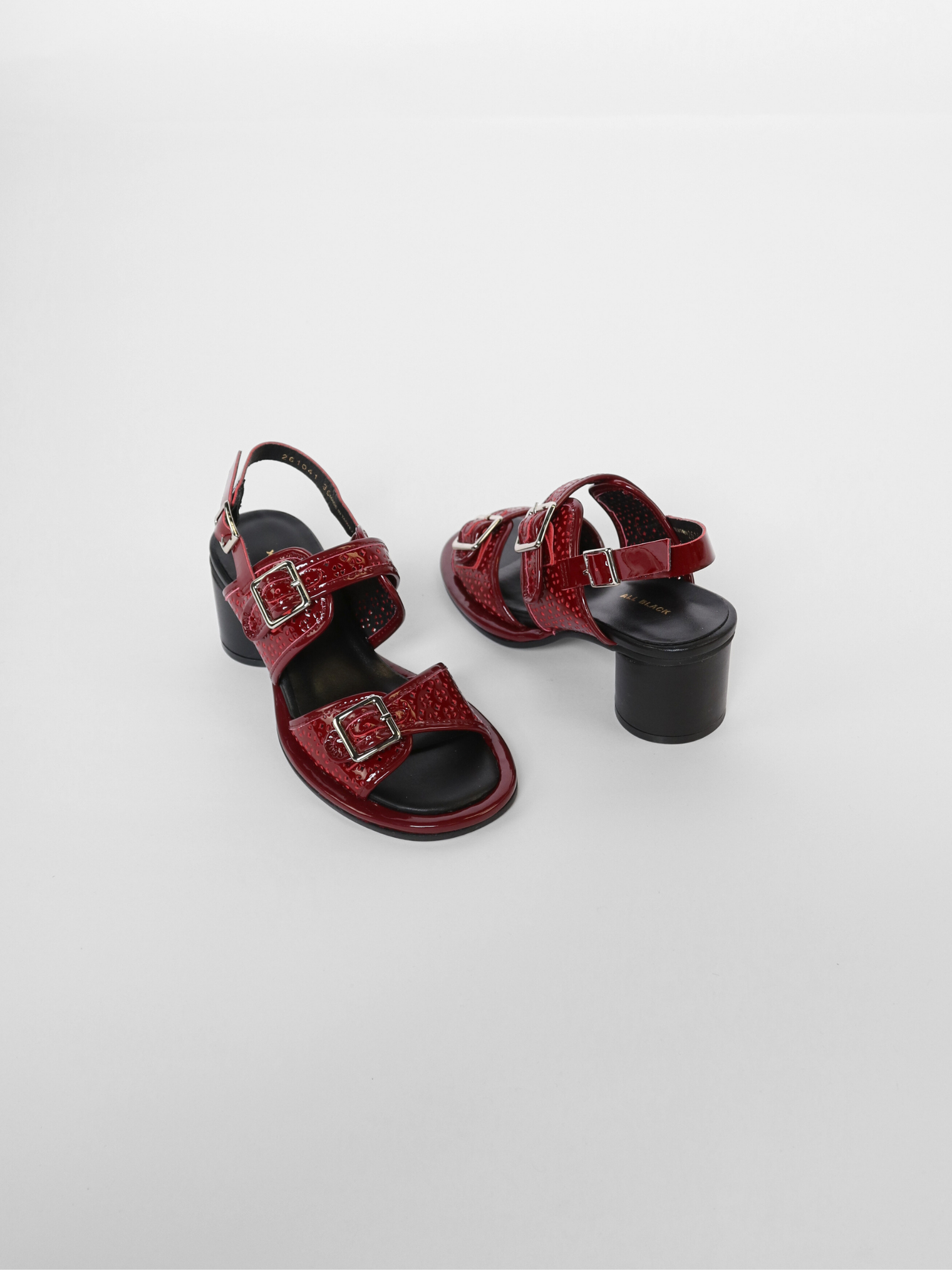 Triple Buckle Lady Red Women's Sandals Heels All Black
