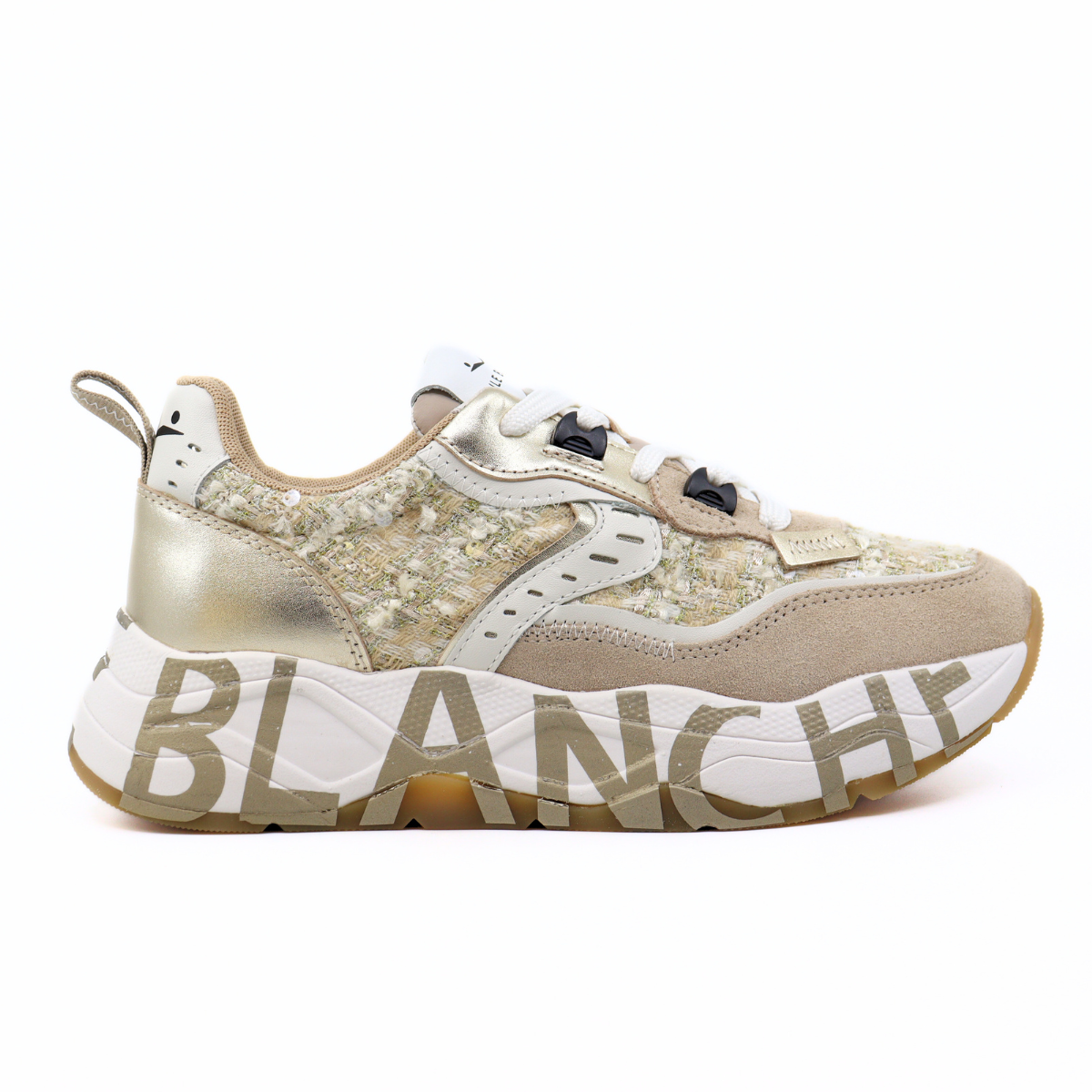 Club 105 Suede/Sequins Beige-Platinum Women's Sneakers Platforms Voile Blanche