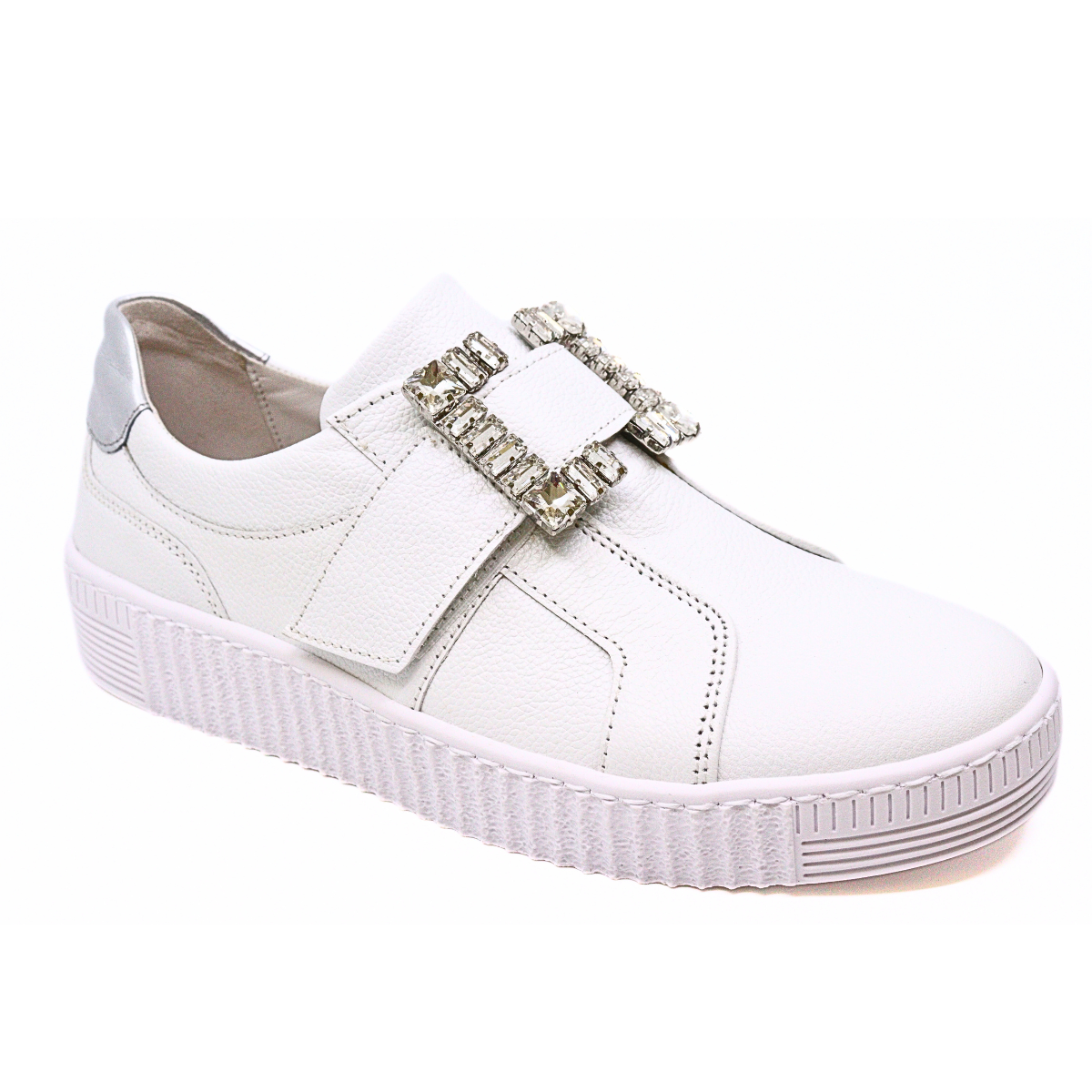 Brilliant Sneaker White Pebbled Leather Women's Sneakers Gabor    