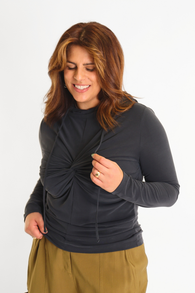 Twist Detail Hooded Top Black Women's Tops Esthé