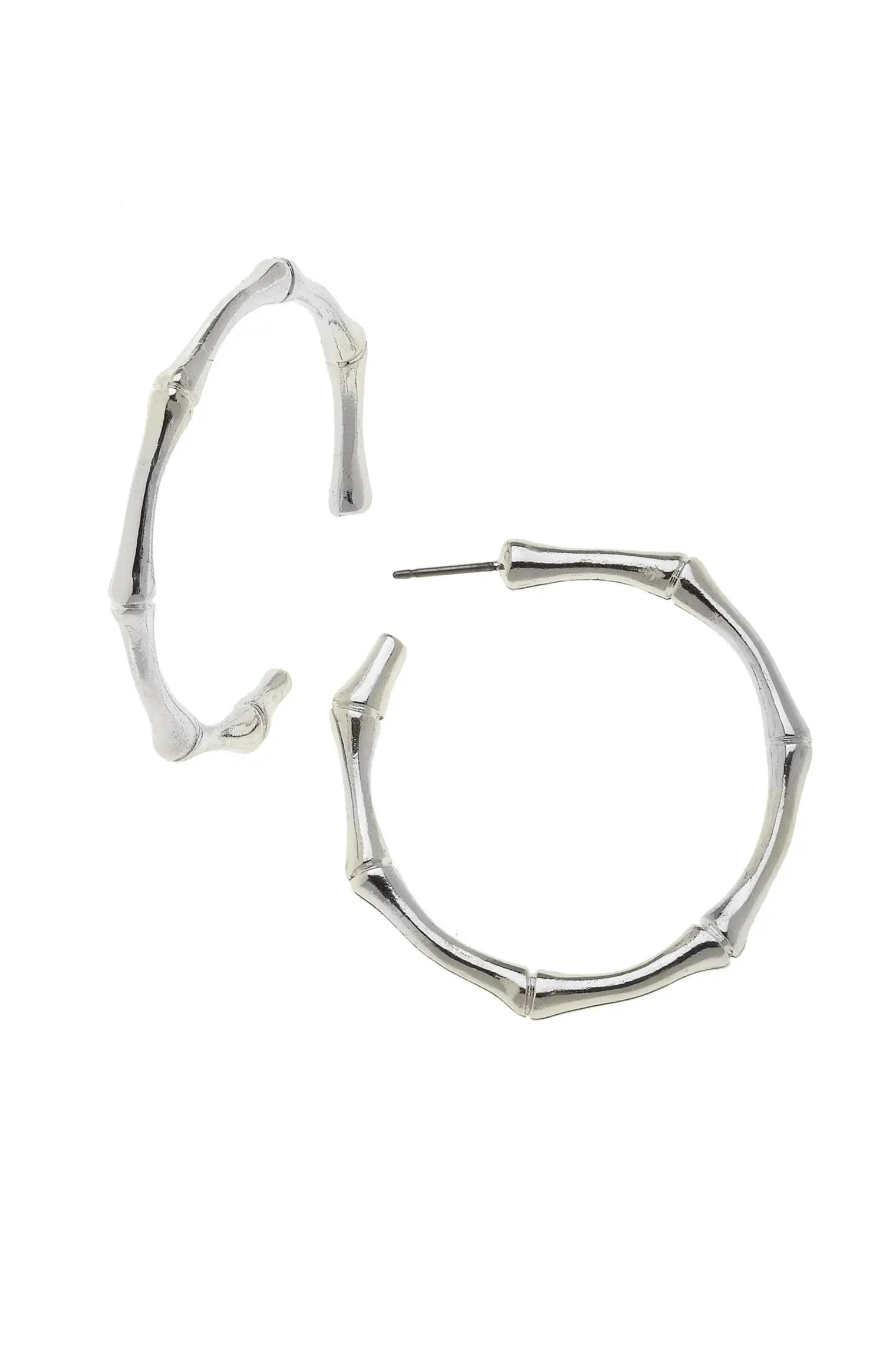 Silver Bamboo Hoop Earrings