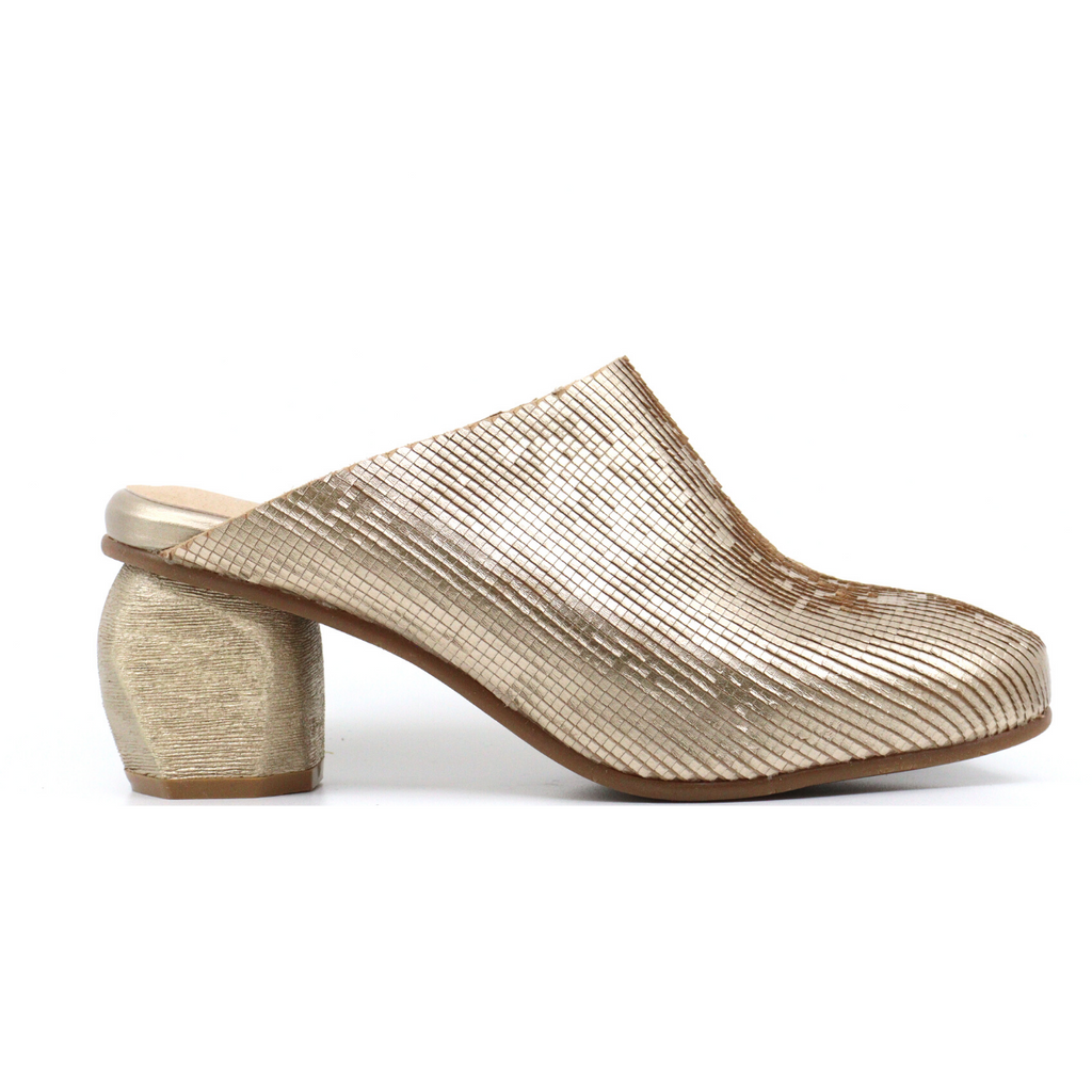 Women's heeled mule metallic peni gold by Antelope
