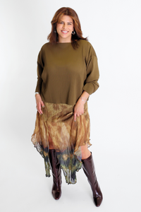 Pleated Rib Top Dark Olive Women's Tops Esthé