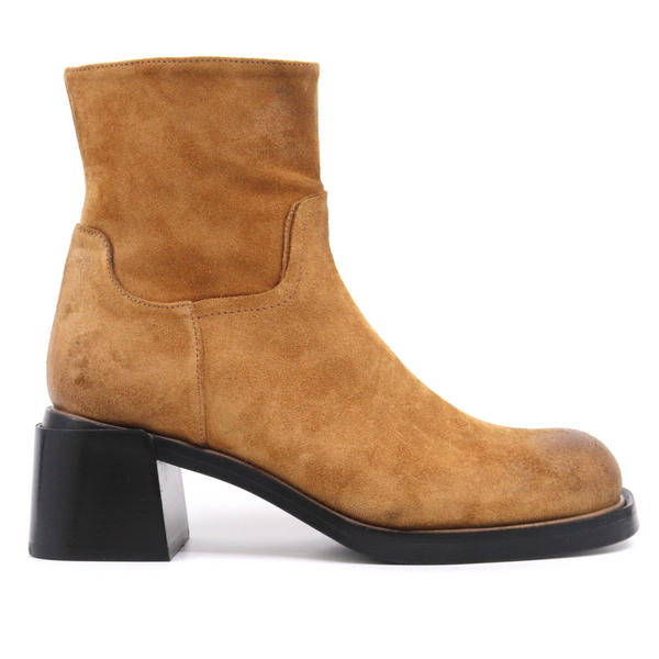 Women's Italian suede heeled boot CAMOSCIO CUOIO by INK