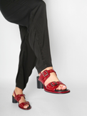 Triple Buckle Lady Red Women's Sandals Heels All Black