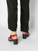 Triple Buckle Lady Red Women's Sandals Heels All Black