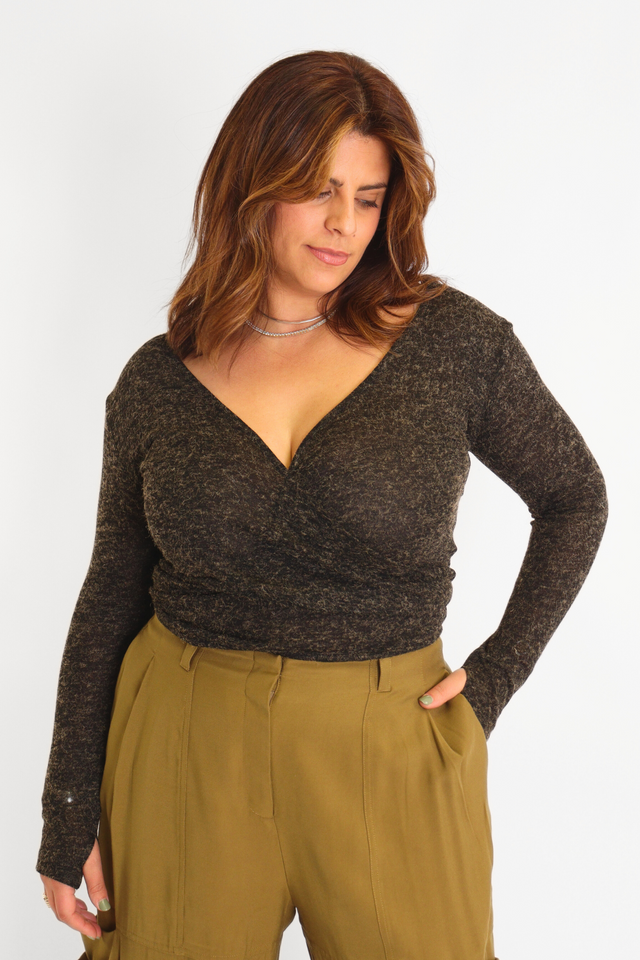 Wrap Top Black Women's Tops Cossac
