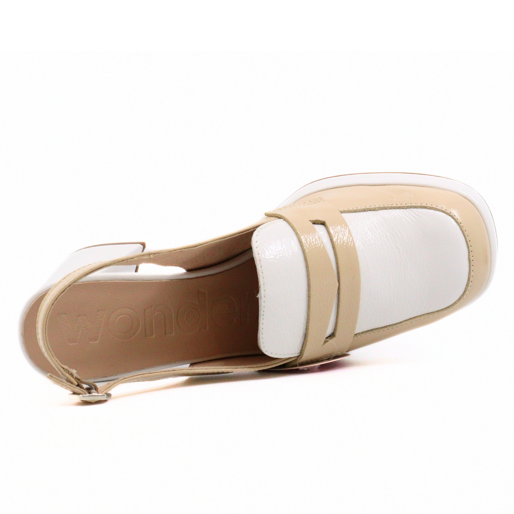 Women's block heel Loafer Slingback Natural/Combo by WONDERS