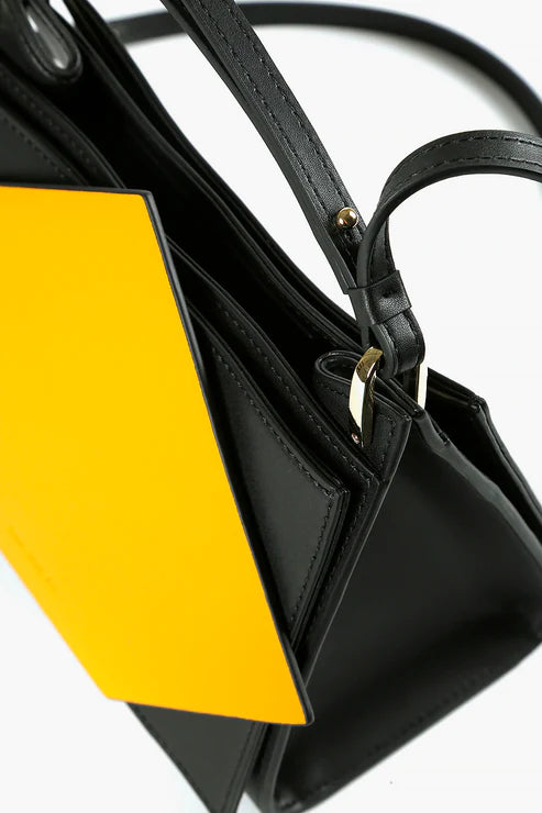 Women's leather handbag SQUARE INSERT YELLOW by ALL BLACK