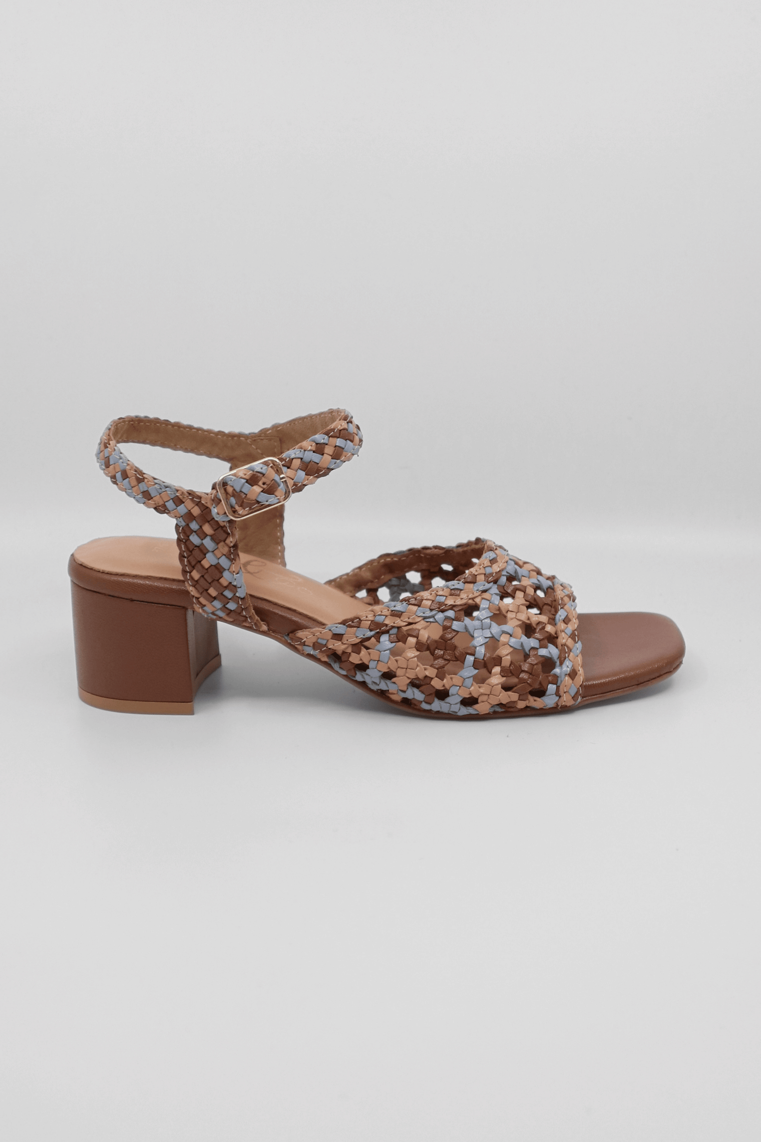 Wendi Tan Mix Woven Leather Women's Sandals Heels Bos & Co