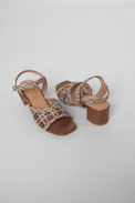Wendi Tan Mix Woven Leather Women's Sandals Heels Bos & Co