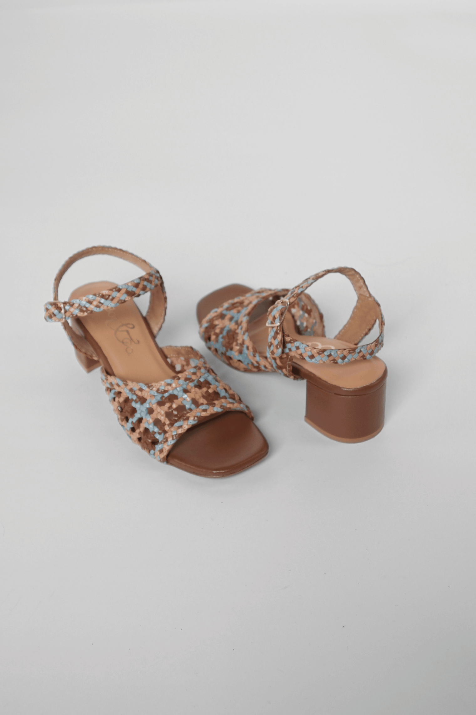 Wendi Tan Mix Woven Leather Women's Sandals Heels Bos & Co