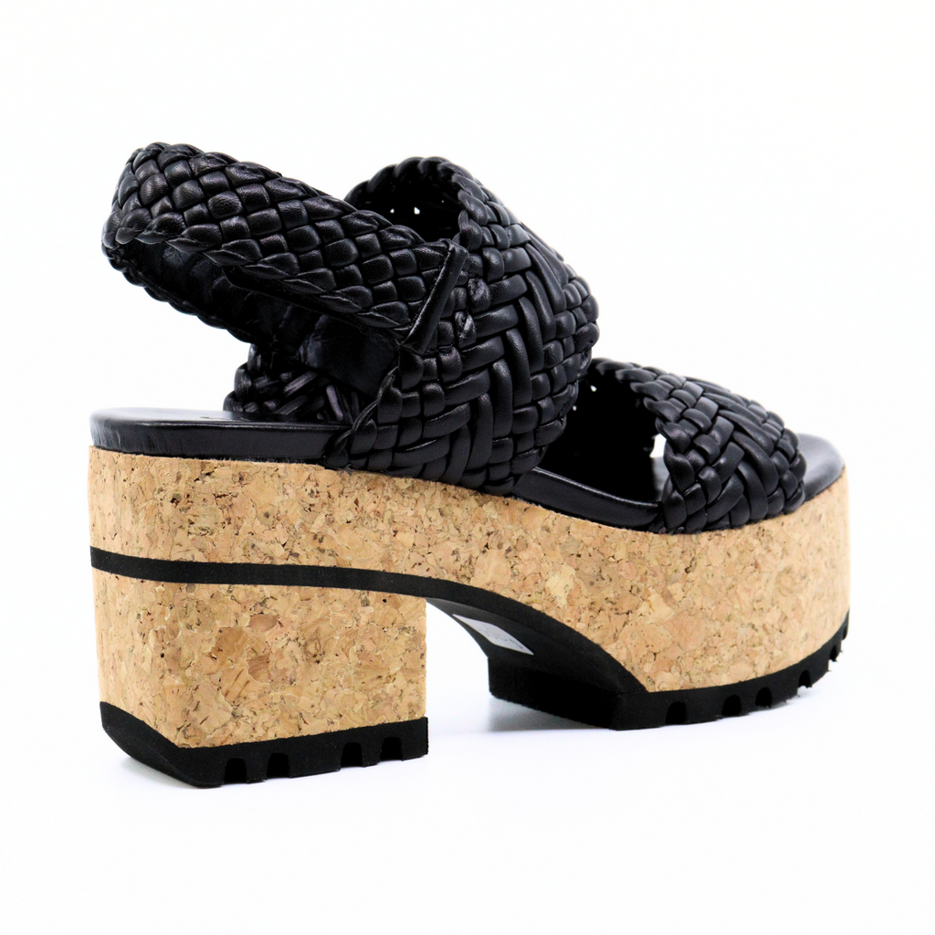 Women's woven leather platform sandal Venice Espiga 14 Black by HOMERS
