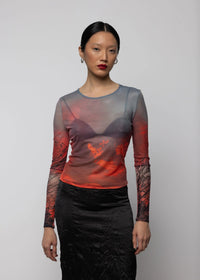 Mesh Long Sleeve Top Crimson Rust Women's Tops Esthé