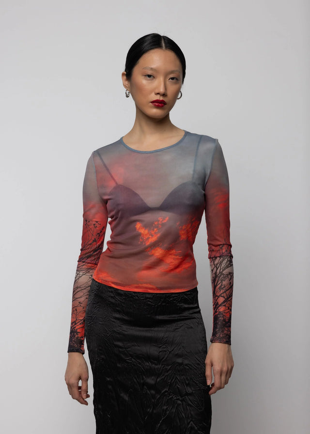 Mesh Long Sleeve Top Crimson Rust Women's Tops Esthé