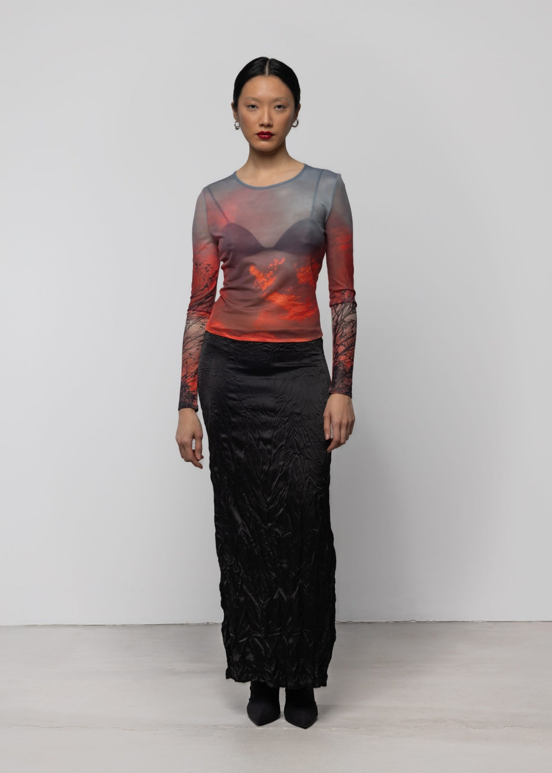 Mesh Long Sleeve Top Crimson Rust Women's Tops Esthé