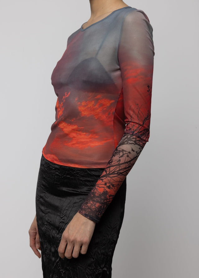 Mesh Long Sleeve Top Crimson Rust Women's Tops Esthé