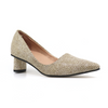 Women's kitten heel leather and suede pump OVAL KITTEN PUMP GOLD by All Black