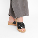Luxe Link Slide Black Patent Women's Sandals Gabor