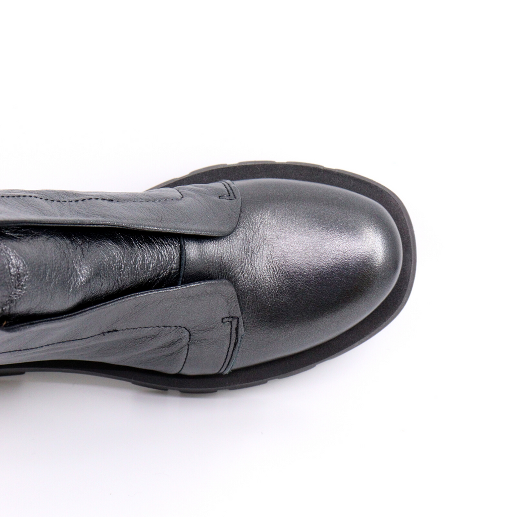 Women's chunky sole leather metallic Italian boot KUNI SILK ANTRACITE by Patrizia Bonfanti