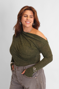 Drape Bodysuit Khaki Green Women's Tops Cossac