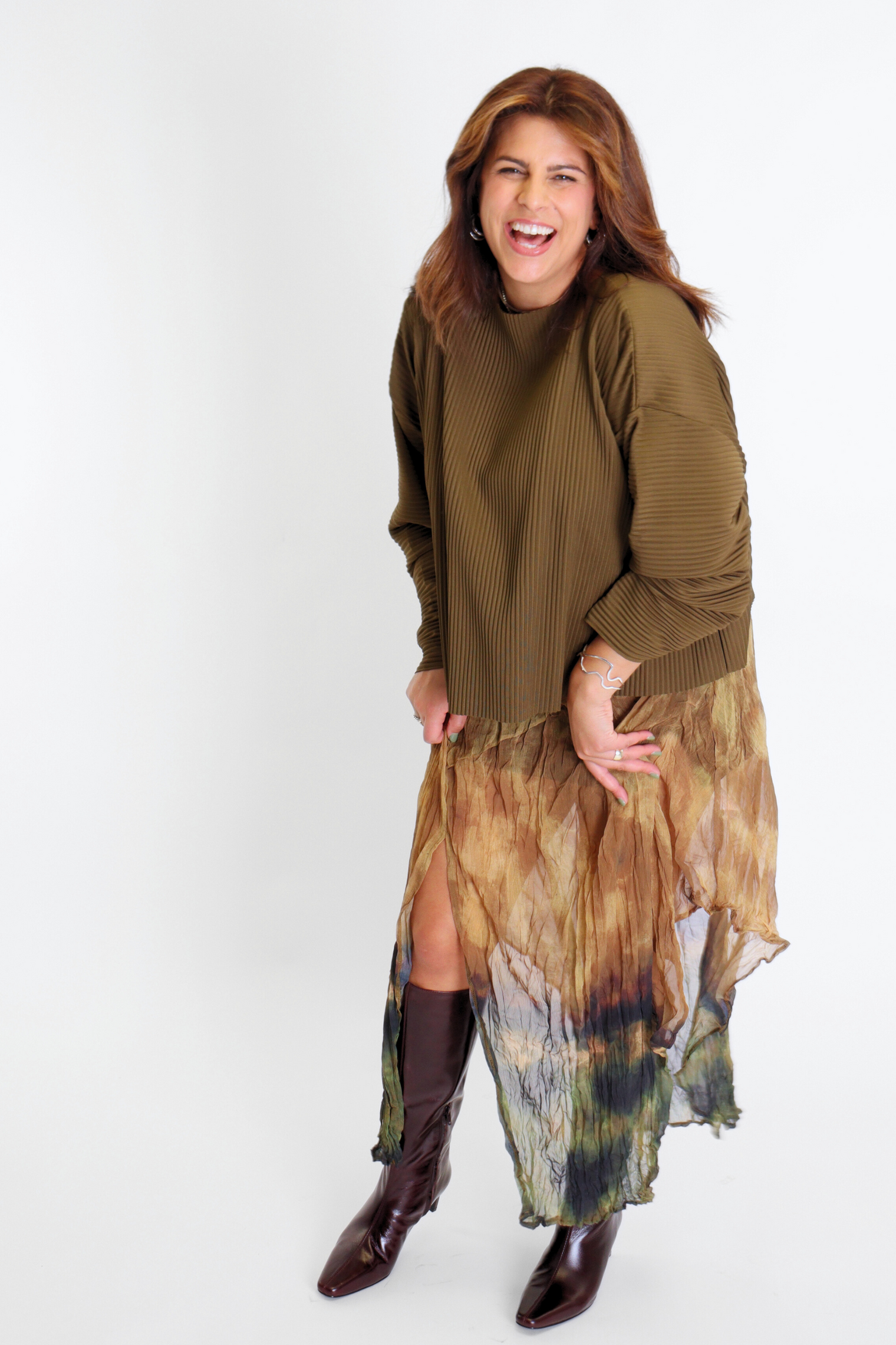 Trapeeze Crinkle Sheer Midi Skirt Women's Bottoms Skirt Esthé