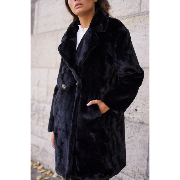 FAUX FUR COAT BLACK Women's Outerwear Choklate Paris    