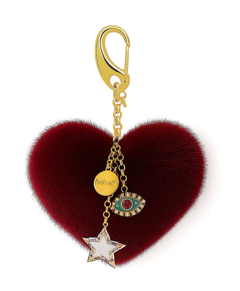 Bad Reputation Maroon Fluffy Heart Bag Charm Gifts + Accessories Jewelry Jūratė Los Angeles