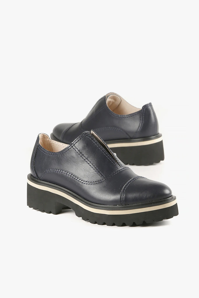 Women's navy leather oxford COWMAN LUGG 23 NAVY by ALL BLACK