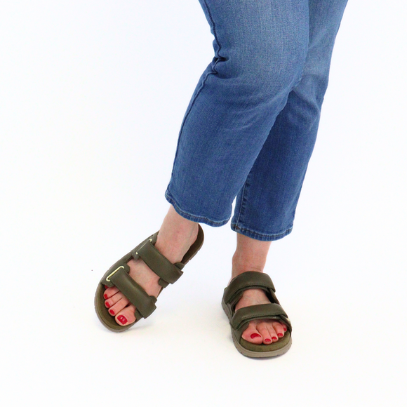 Lisa Leather Dark Olive Women's Sandals Woden    