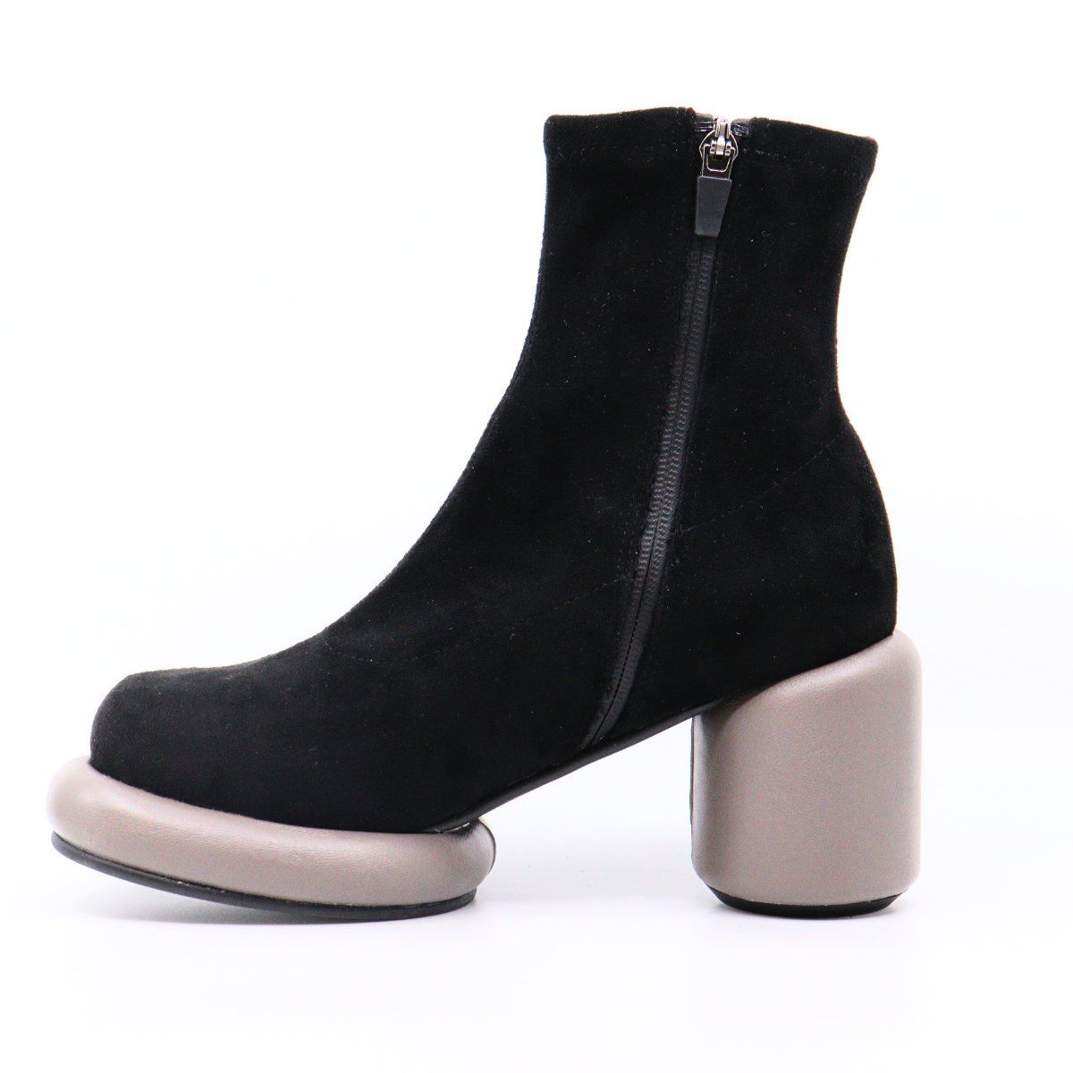 Mod Stretch Grey Women's Boots Heels All Black    