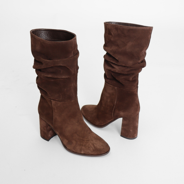 Santino Brown Kid Suede Women's Boots Heels Ateliers